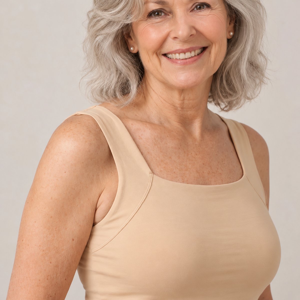 Nancy's Built-In Bra Comfort Tank in Nude, front view